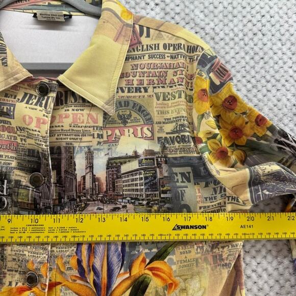 VTG Impulse California Jacket Women M Yellow Cityscape Button Front Long Sleeve - Picture 11 of 12